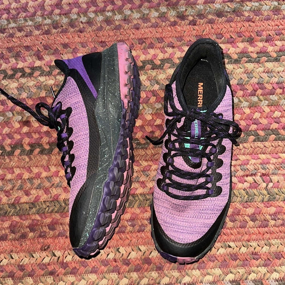 MERRELL PURPLE KNIT LACE UP ATHLETIC SHOES hiking walking running - Picture 2 of 7